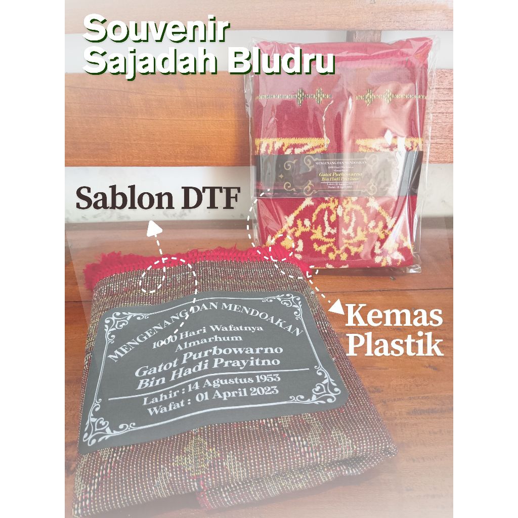 Sajadah Sablon Custom Parcel Souvenir Tahlilan 40 Hari Mengenang 100 Hari Orang Meninggal