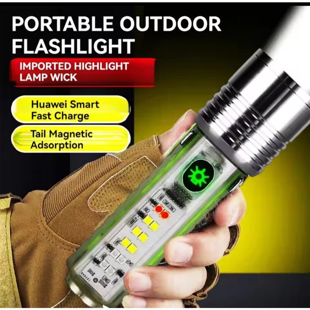 Senter LED Flashlight Bisa Zoom Lampu Samping Mode Strobo Baterai Cas Ulang 520A