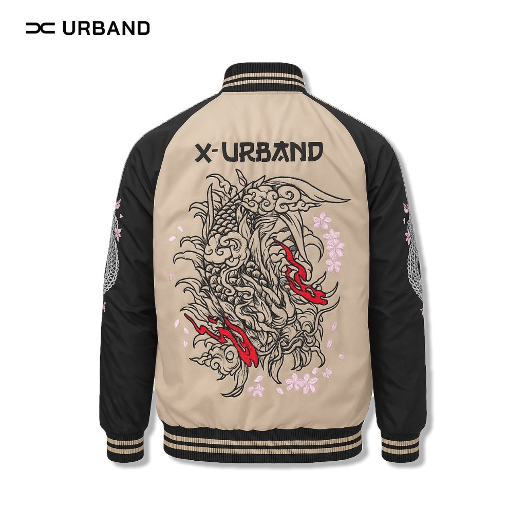 Jaket Sukajan Yokosuka Sanlong Japan Style Full Embroidery Ikan Koi Deragon Casual Pria Wanita A588