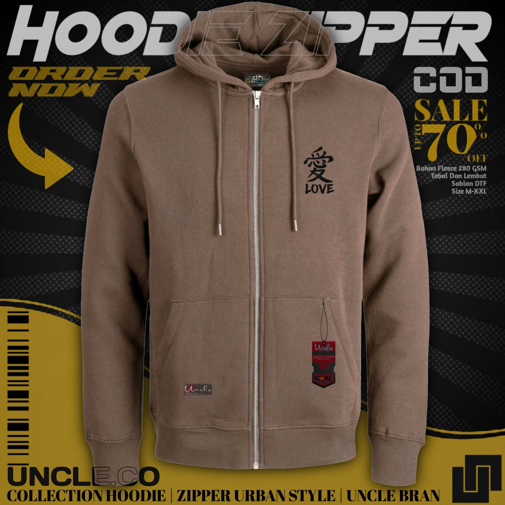 UNCLE.id Sweater Jaket Zipper Pria Warna Bata Sablon Love Size M-XXL Hoodie Distro Tebal Unisex