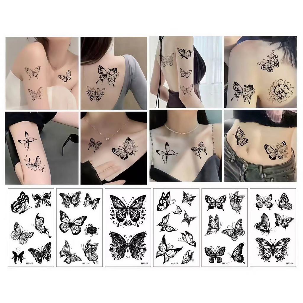 Stiker Tato Temporer / Tato kupu-kupu cantik / Tato seksi tato temporer dada lengan perempuan