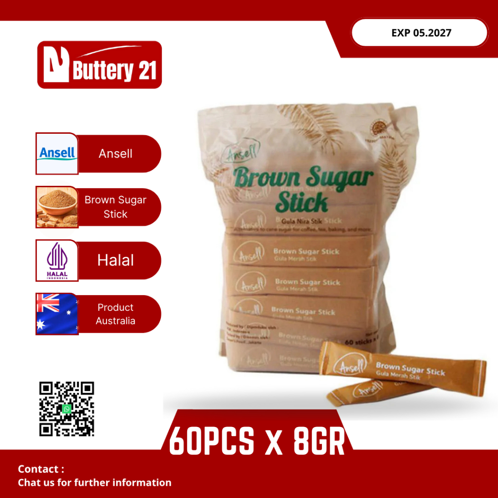 

ANSELL BROWN SUGAR STICK 8 GR X 60 PCS/ISI 60 SACHET/GULA NIRA STICK/GULA STICK