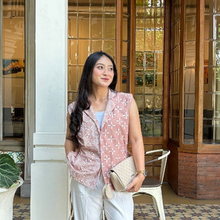 Delova Wardrobe - BLAZER BATIK Modern Cardigan Batik Formal Seragam Kerja Kantor Bahan Katun Premium Tali Pita Outfit Atasan Wanita Outer Rompi Atasan Luaran Baju Pakaian Wanita Viral Raya Kebaya Kondangan Wisuda Kekinian Simple Elegan