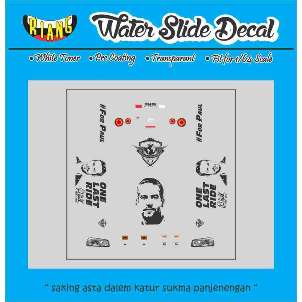 Decal Waterslide Hot Wheels Nissan Skyline R34 Paul Walker