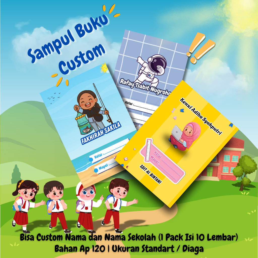 

Sampul Buku Custom Nama Isi 10 pcs Murah, Cover buku, Sampul buku A5 B5
