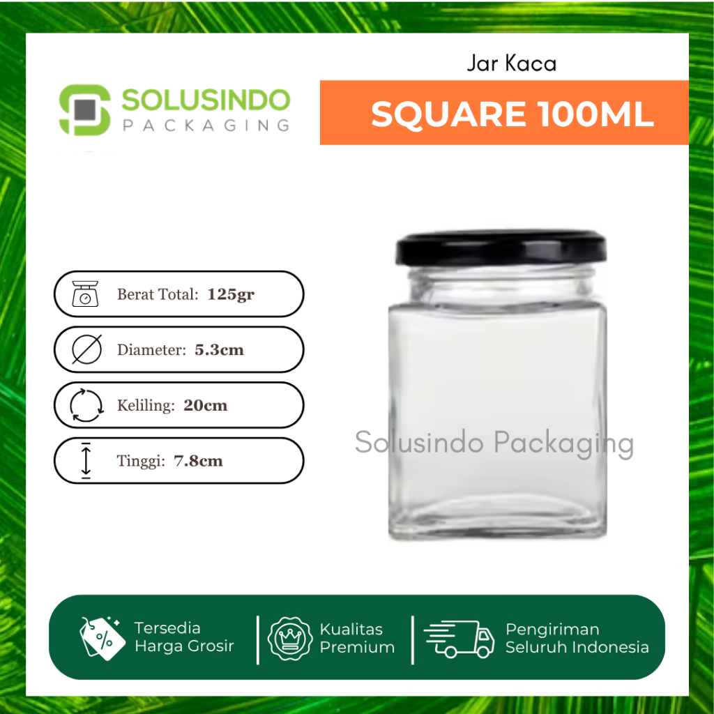 Jar Kaca Kotak Square 100ml - Toples Kaca cake glass jar kue sambal (MINIMAL 10 PCS)