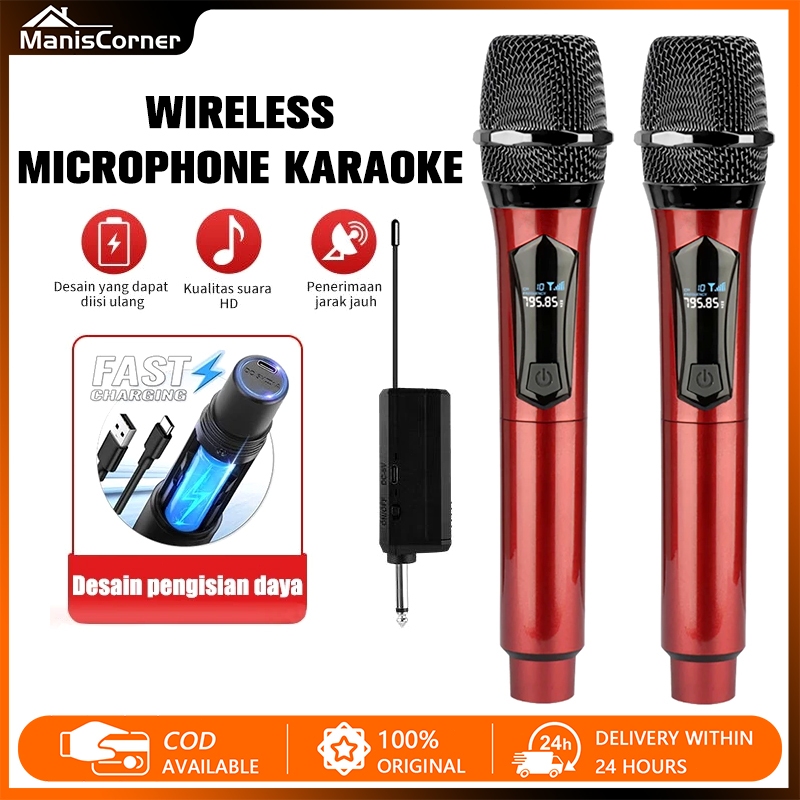 Microphone Wireless UHF Mic Karaoke Professional Two Handheld Mic Portable With Receiver Rechargeabl