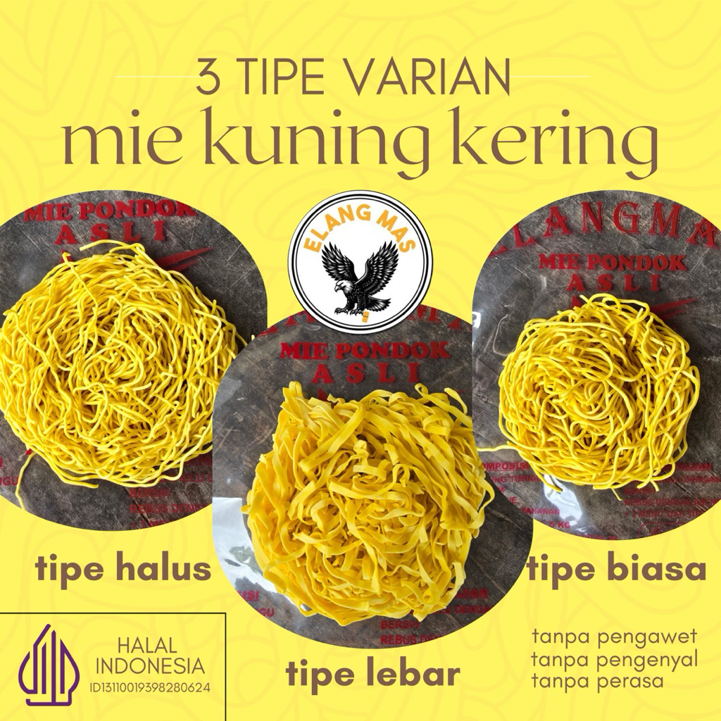 3 TIPE VARIAN MIE KUNING KERING merek elang mas asli padang /KG