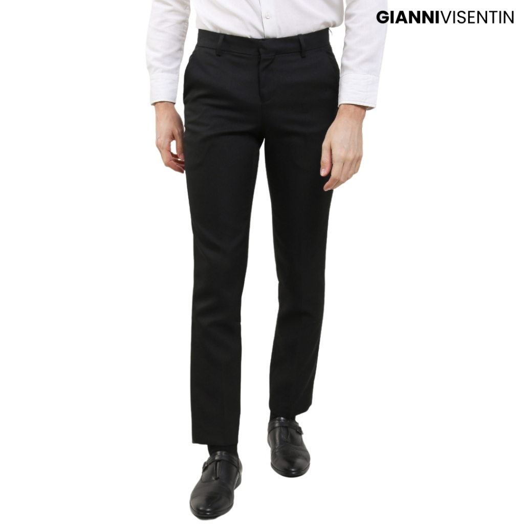 Gianni Visentin - Celana Bahan Formal Regular Pria Hitam - 2067