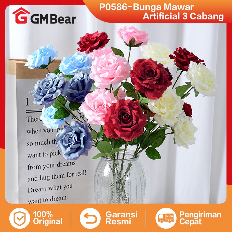 GM Bear Bunga Mawar Artificial 3 Cabang P0586 -  Bunga Mawar Imitasi Artificial Flowers