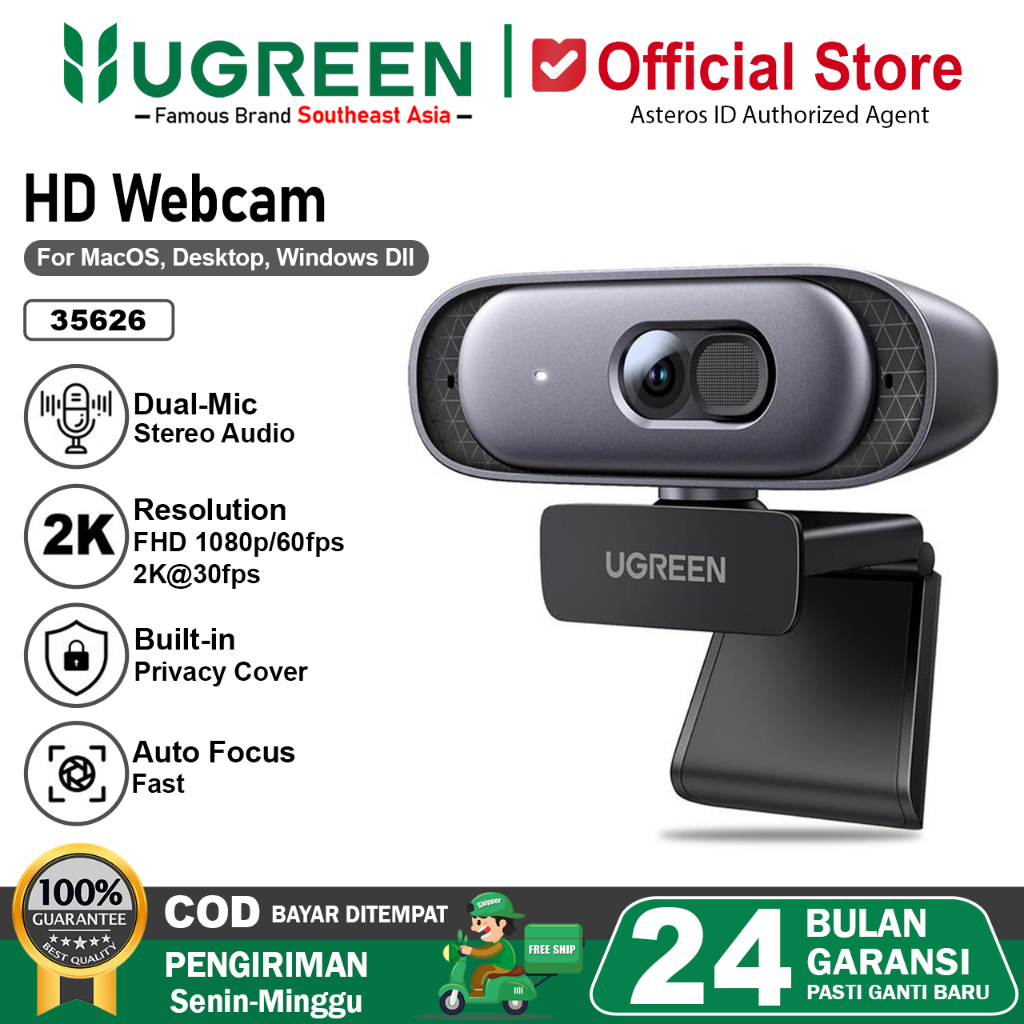 UGREEN Webcam 2K 30fps/1080P 60fps with Privacy Cover Dual Noise Cancellation Microphones Computer 3