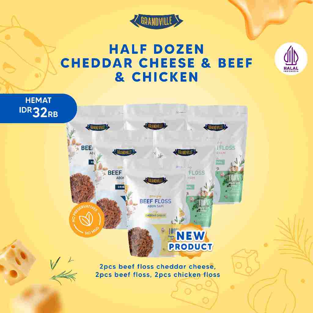 

NEW PRODUCT 6PC GRANDVILLE ABON MIX SAPI CHEDDAR CHEESE [2PC], AYAM [2PC], SAPI [2PC] DEWI1452