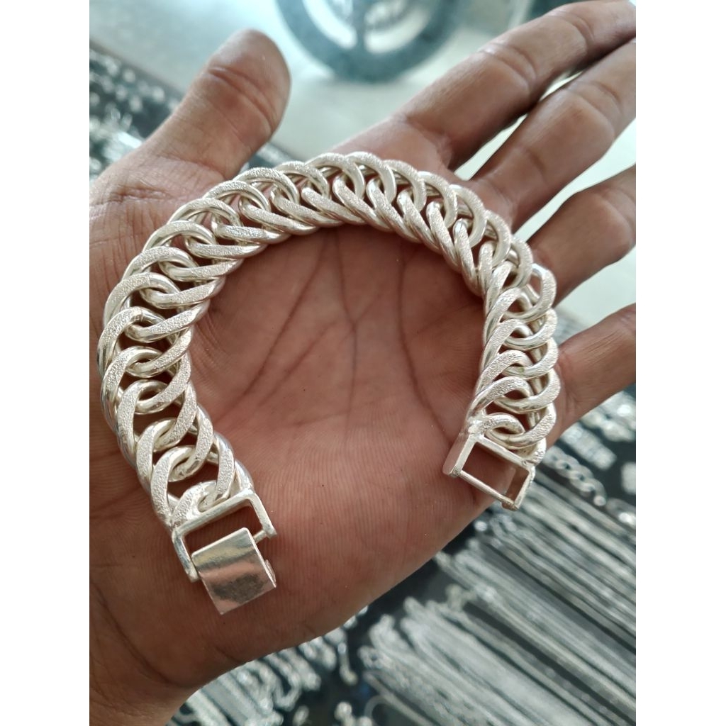 Gelang perak sisik naga double murni asli 15mm