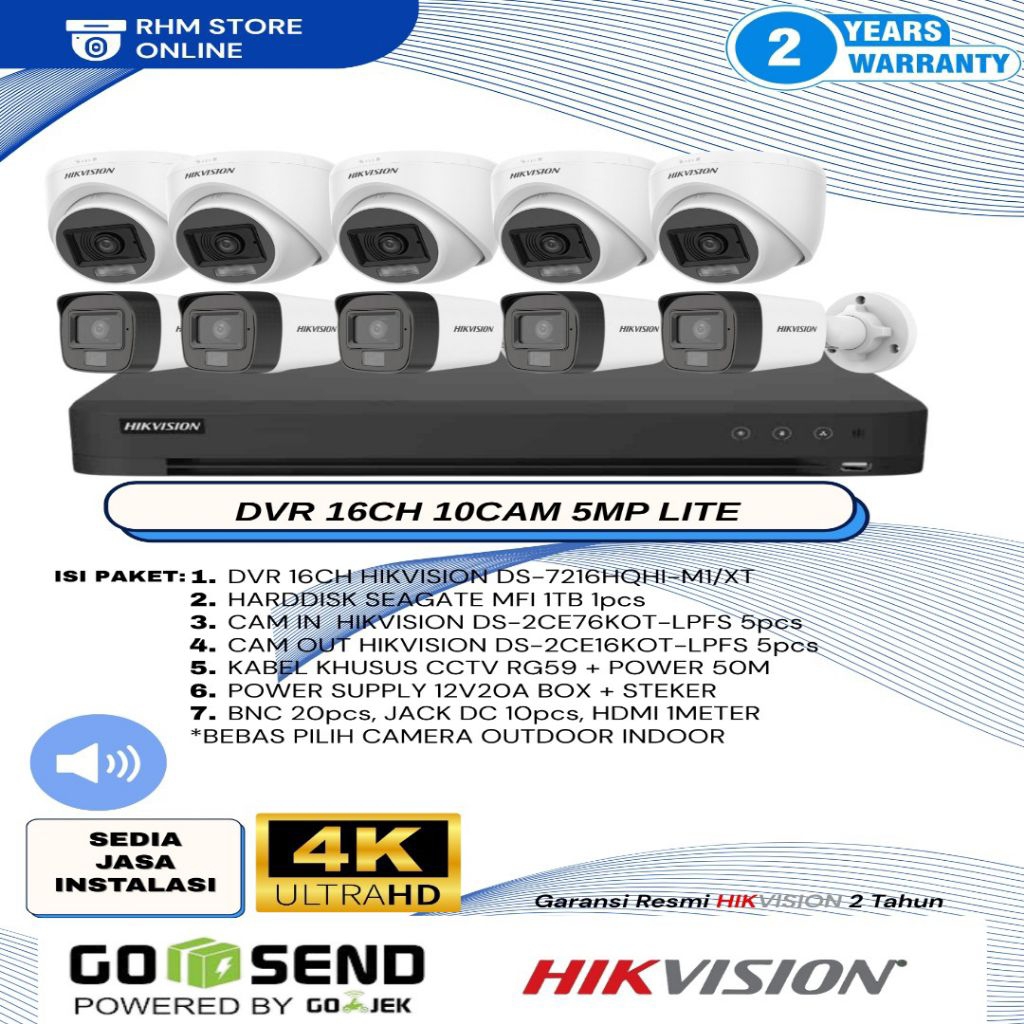 PAKET CCTV HIKVISION 10 CAMERA 5MP LITE+AUDIO DVR HIKVISION 16CHANNEL