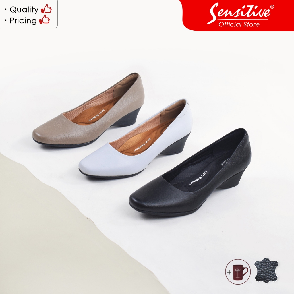 SENSITIVE Sepatu Pantofel Kerja Wedges Kulit Wanita SC DONNA 400