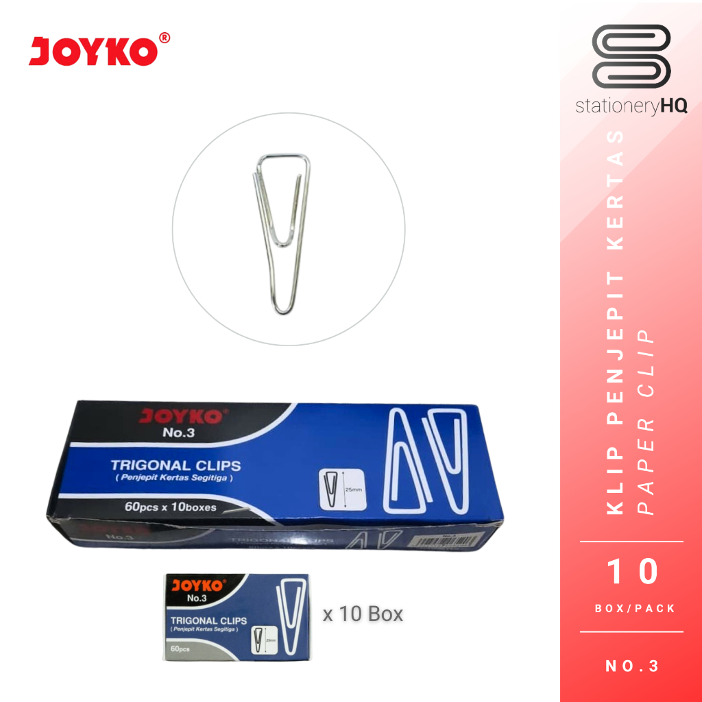 

(10 Pak) Paper Clips / Trigonal Clips / Penjepit Kertas Joyko No.3