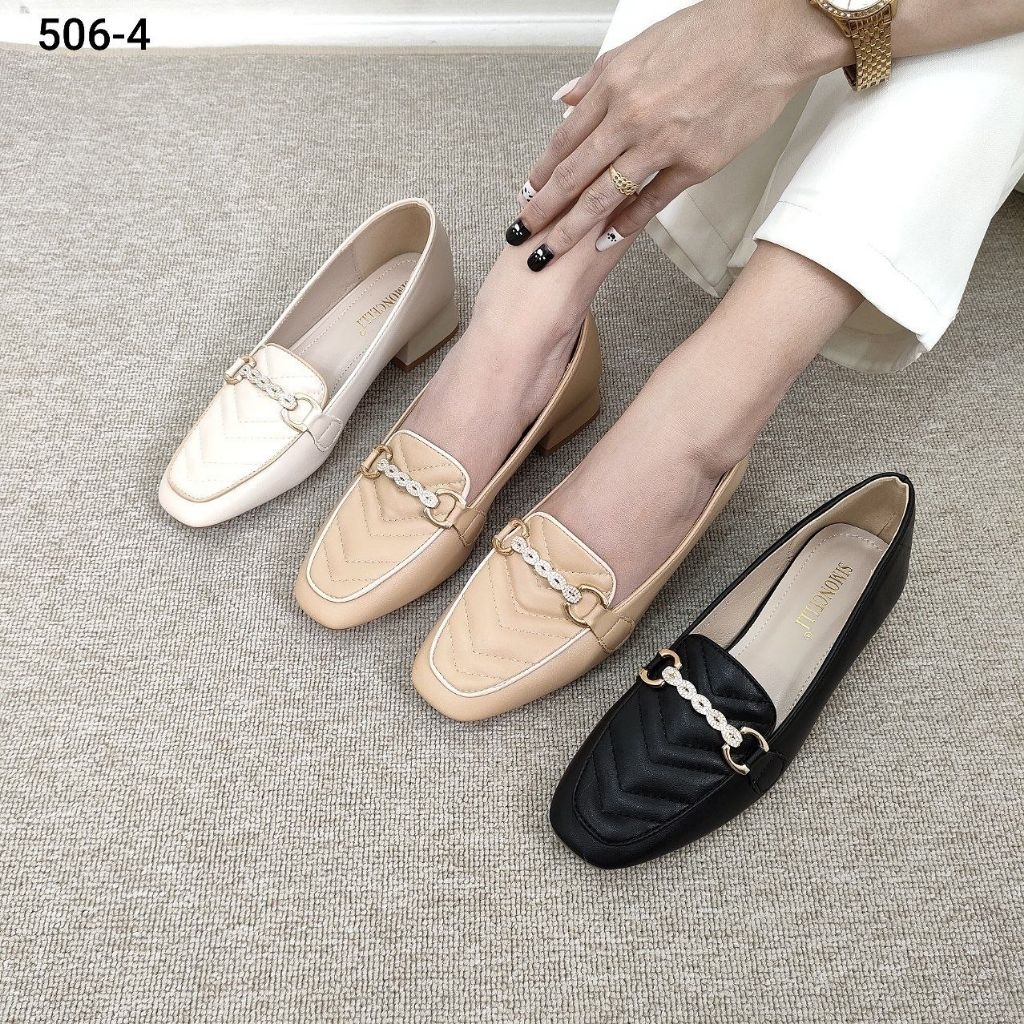 Simoncelli Sepatu Tumit Tahu 3 cm Wanita | Sepatu Cewek | Sepatu Kerja | Heels Black Import 506-4