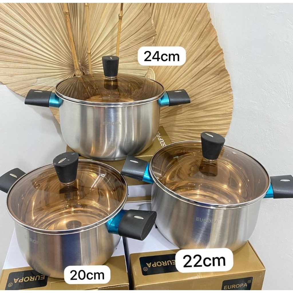 EUROPA soup pot stenlist tebal  + tutup kaca