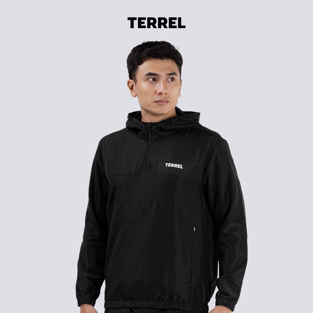Terrel Sportswear - Basic Cagoule Jacket Black Running Gym Men | DryFit Lightweight Microfiber Zippe
