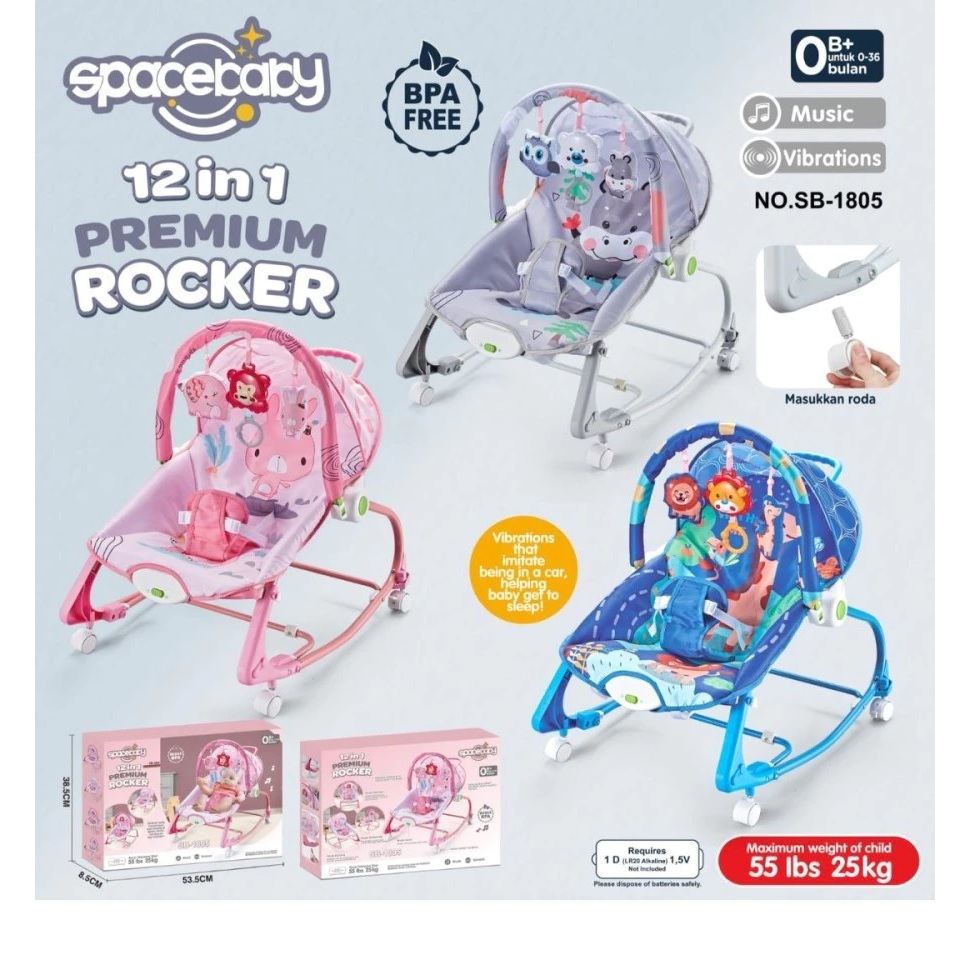 SPACEBABY PREMIUM Baby Bouncer Rocker SB 1805 + Roda + Kanopi Rocking Chair Space Baby