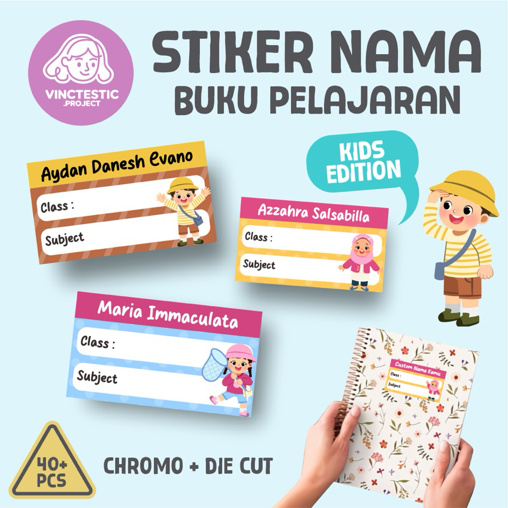 

Sticker Label Buku Pelajaran Custom Nama - Kids Edition Vinctestic
