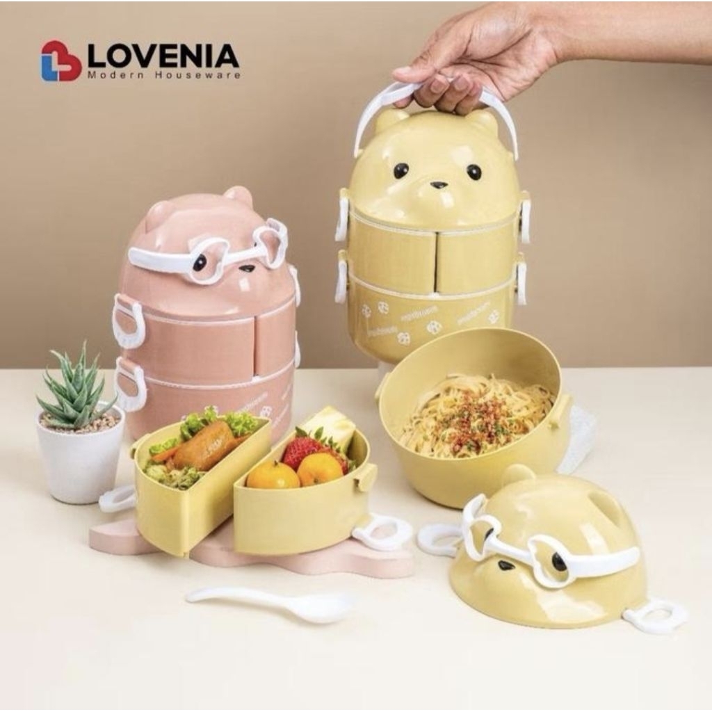 Rantang Panda sekat 3 bonus sendok plastik/Lunch box plastik