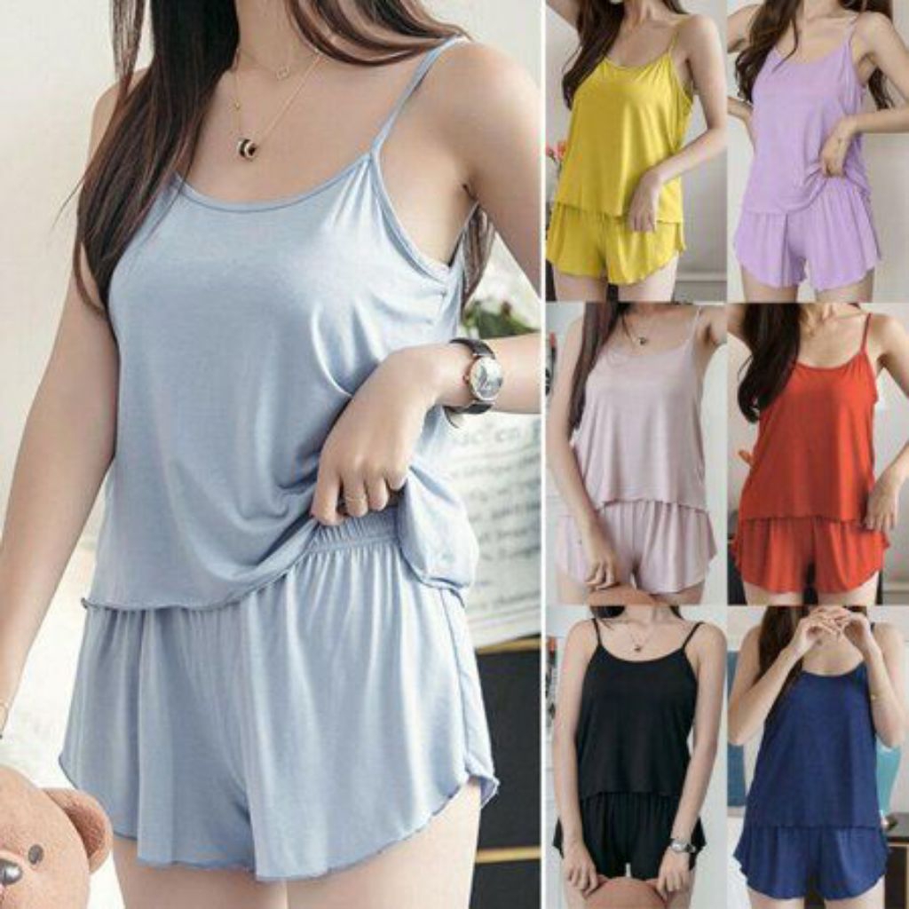 Setelan Tanktop Wanita Sexy/One Set Baju Tidur Wanita/Setelan Singlet Wanita Jumbo/Setelan Tanktop