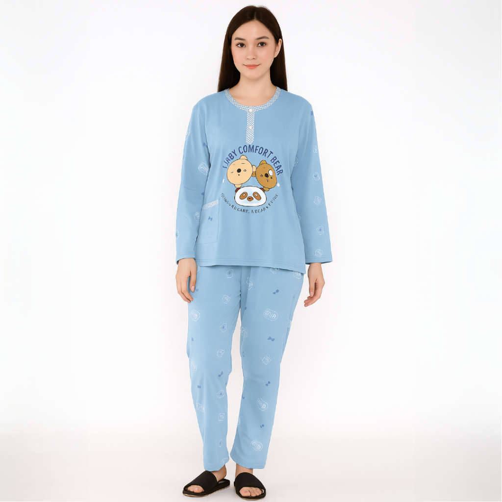 Bio Premium Setelan Baju tidur Panjang Wanita Dewasa Bahan kaos L dan XL