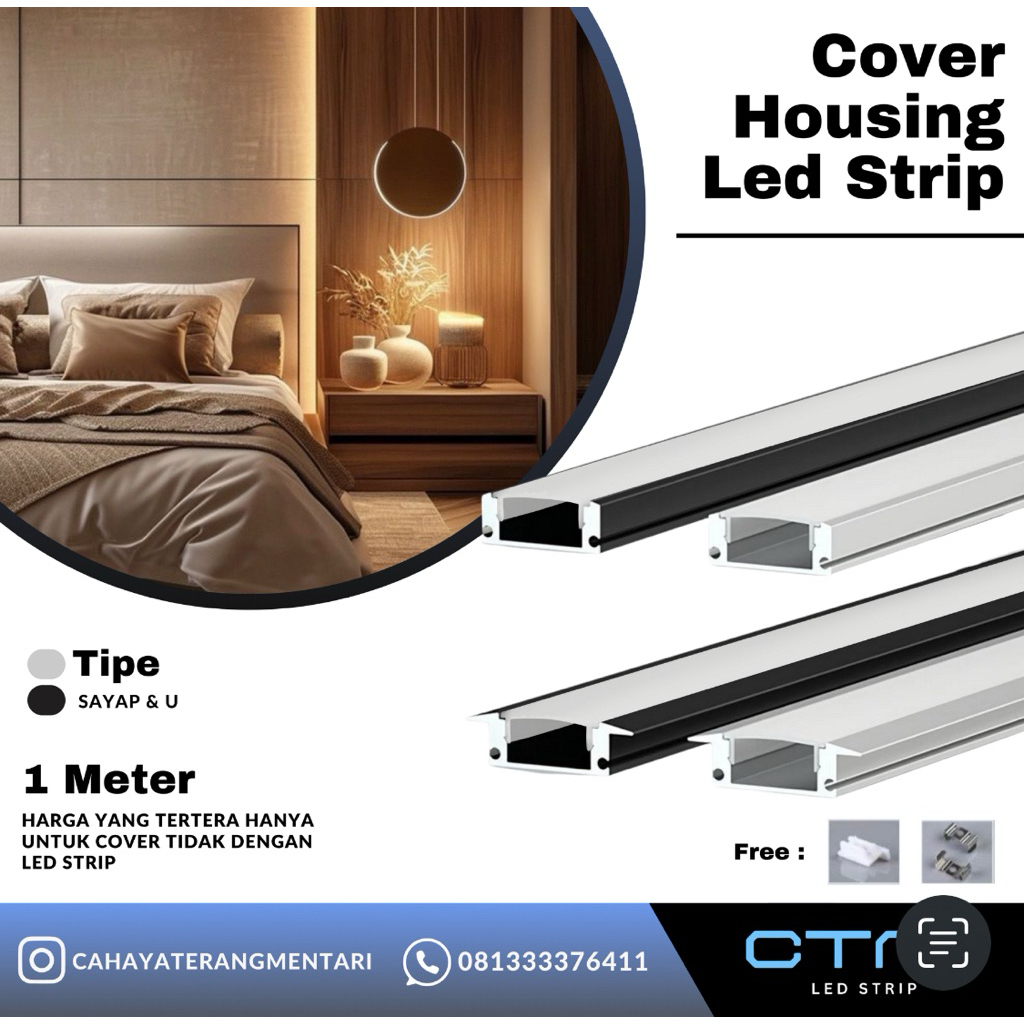 Cover Housing Lampu Led Strip 1M (Sayap/U)