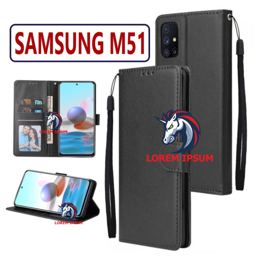 LEATHER CASING SAMSUNG M51 CASE KULIT FLIP WALLET LEATHER KULIT PREMIUM SARUNG BUKA TUTUP KESING HP 
