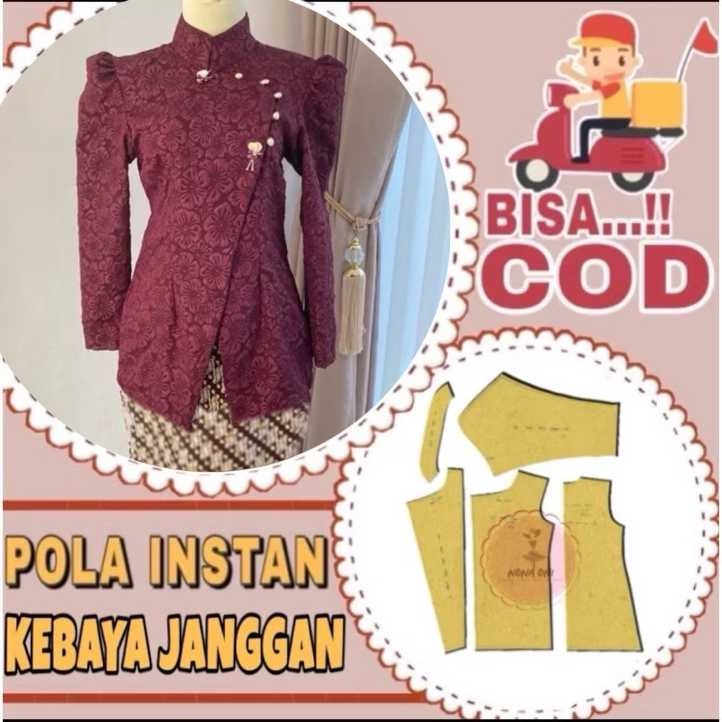 BISA COD ✔️ Pola baju instan kebaya janggan lengan puff - pola jiplak kebaya - pola jahit kebaya sud