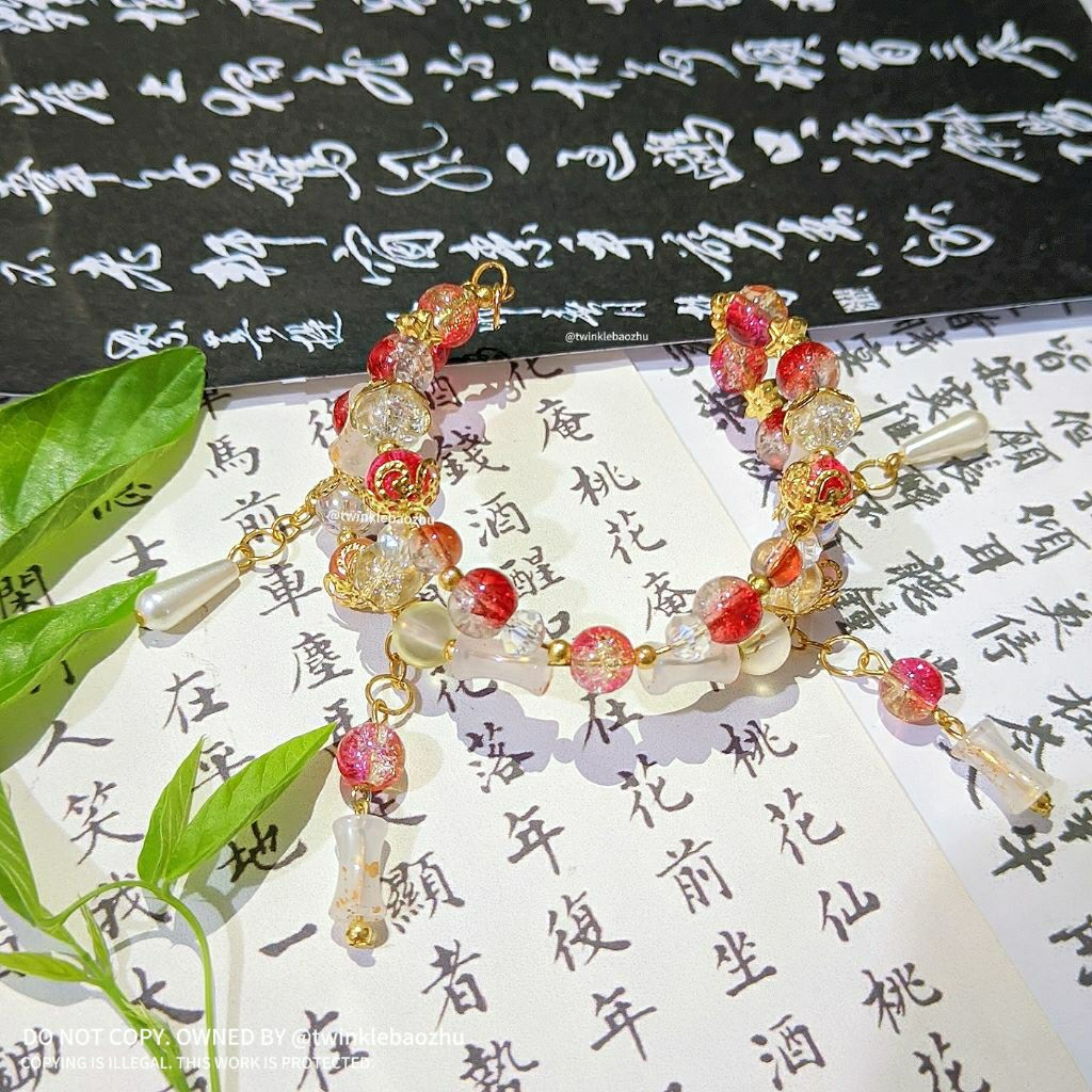 GELANG MERAH EMAS/GELANG CHINA/GELANG BAMBU MERAH/GELANG CANTIK/GELANG MANIK RETAK/GELANG AESTHETIC