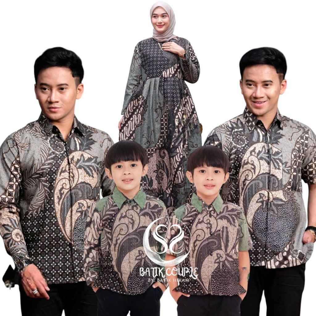 BATIK COUPLE- (COD) Baju Batik Couple Keluarga Ayah Ibu dan Anak Laki-Laki Warna Hijau Harga Pisah
