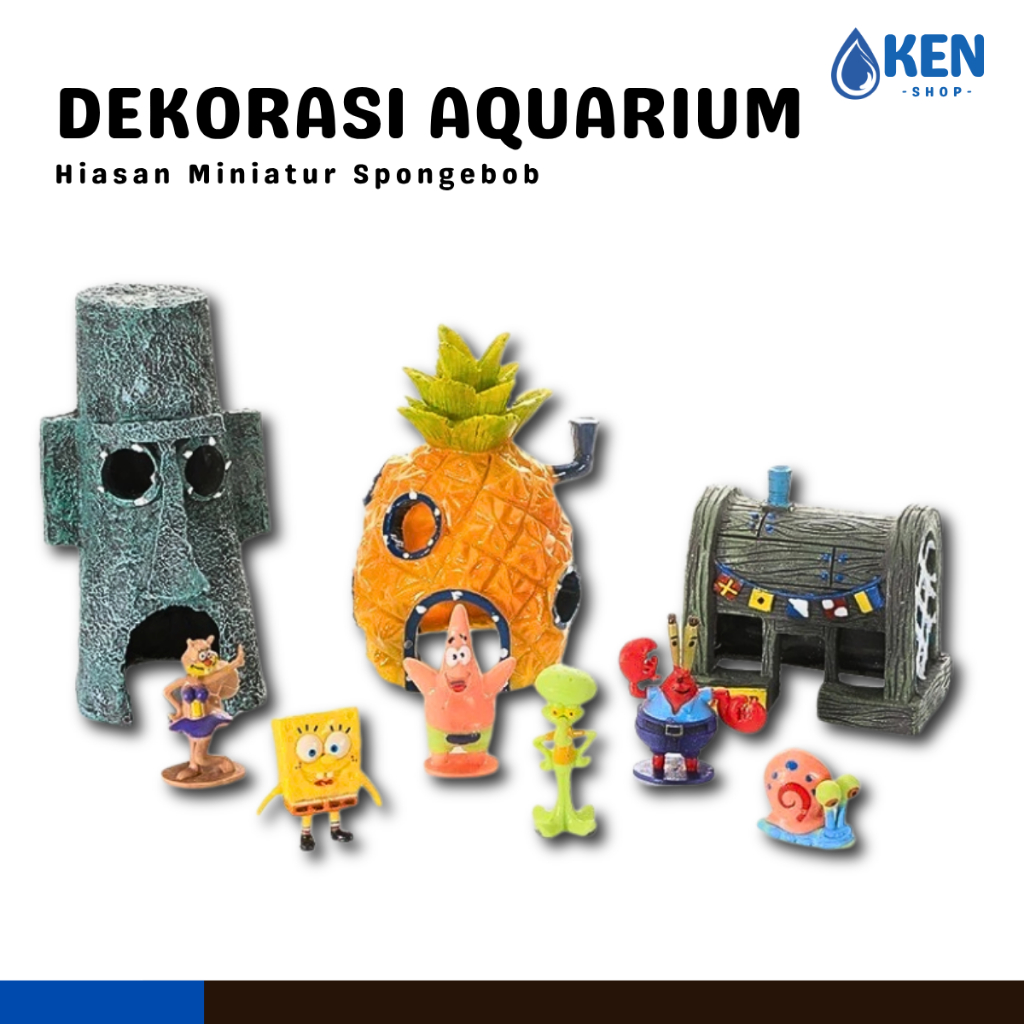 Hiasan Aquarium Spongebob Squidward Patrick Miniatur Rumah Ikan Hias Besar
