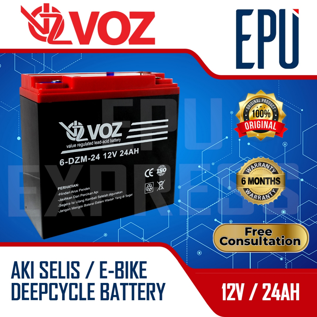 Aki Selis VOZ 12V 24AH Aki Sepeda Listrik Baterai Aki Motor Listrik