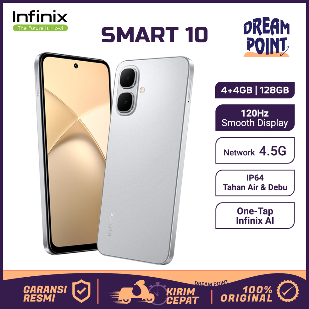 infinix Smart 10 4/128 IP64 Tahan Debu & Cipratan Air HP Android Murah 1 Jutaan Original Garansi