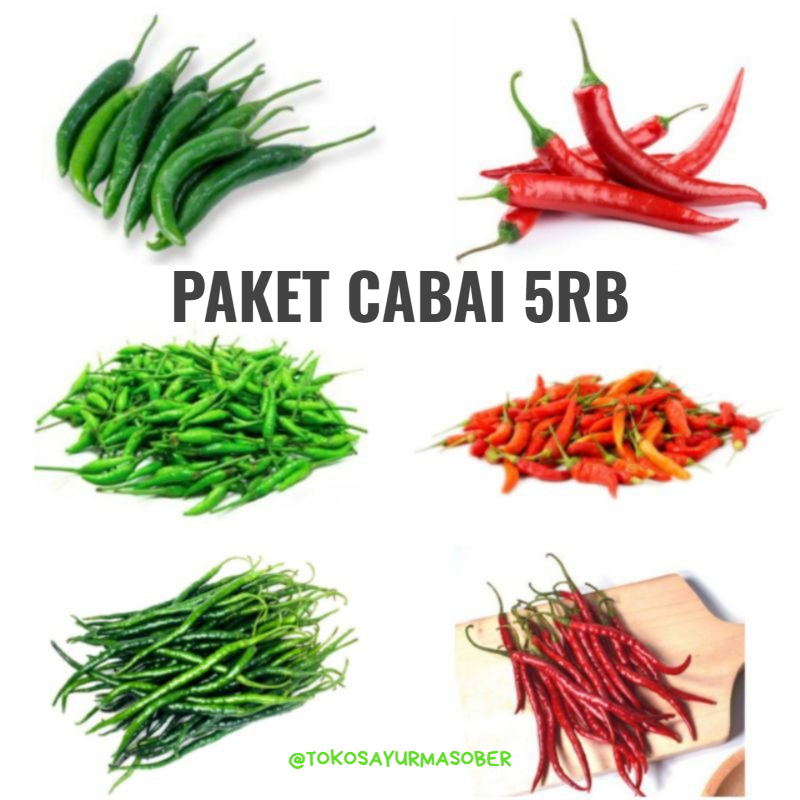 

Cabai Paket Lima Ribu Cabe Goceng Rawit Merah/Kriting Merah/Kriting hijau/Rawit Hijau/Tewe Merah/Tewe hijau