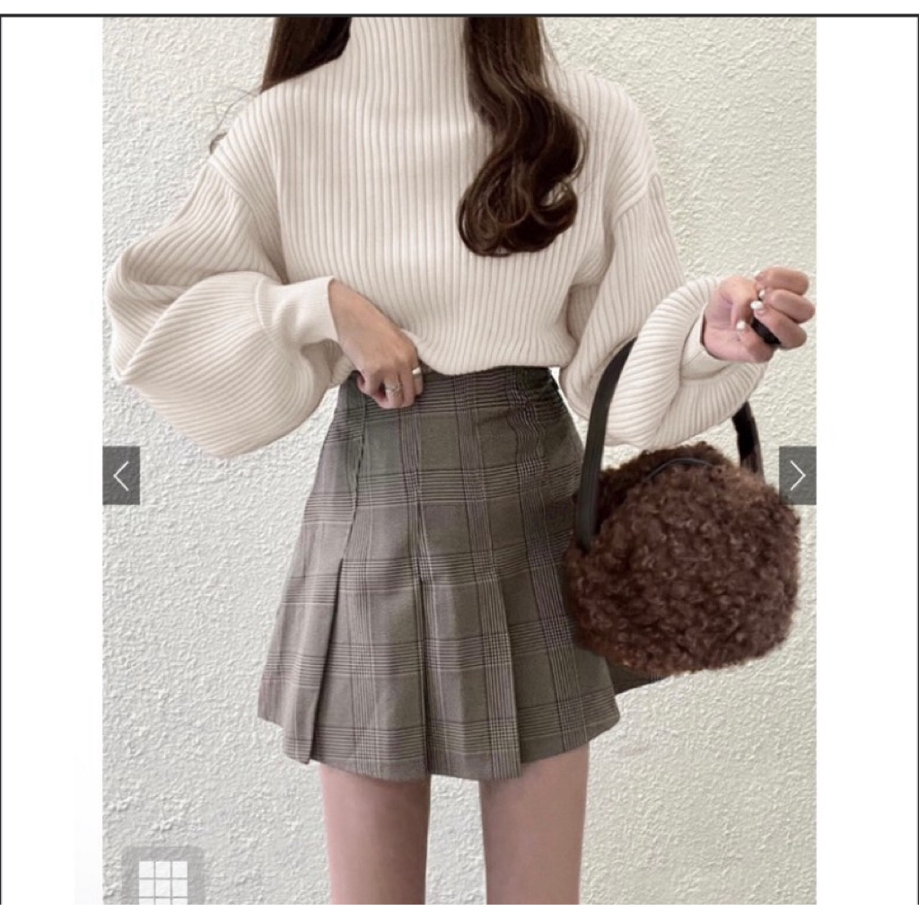 GRL inner lidi balon - sweater rajut lengan balon - sweater rajut lidi cream