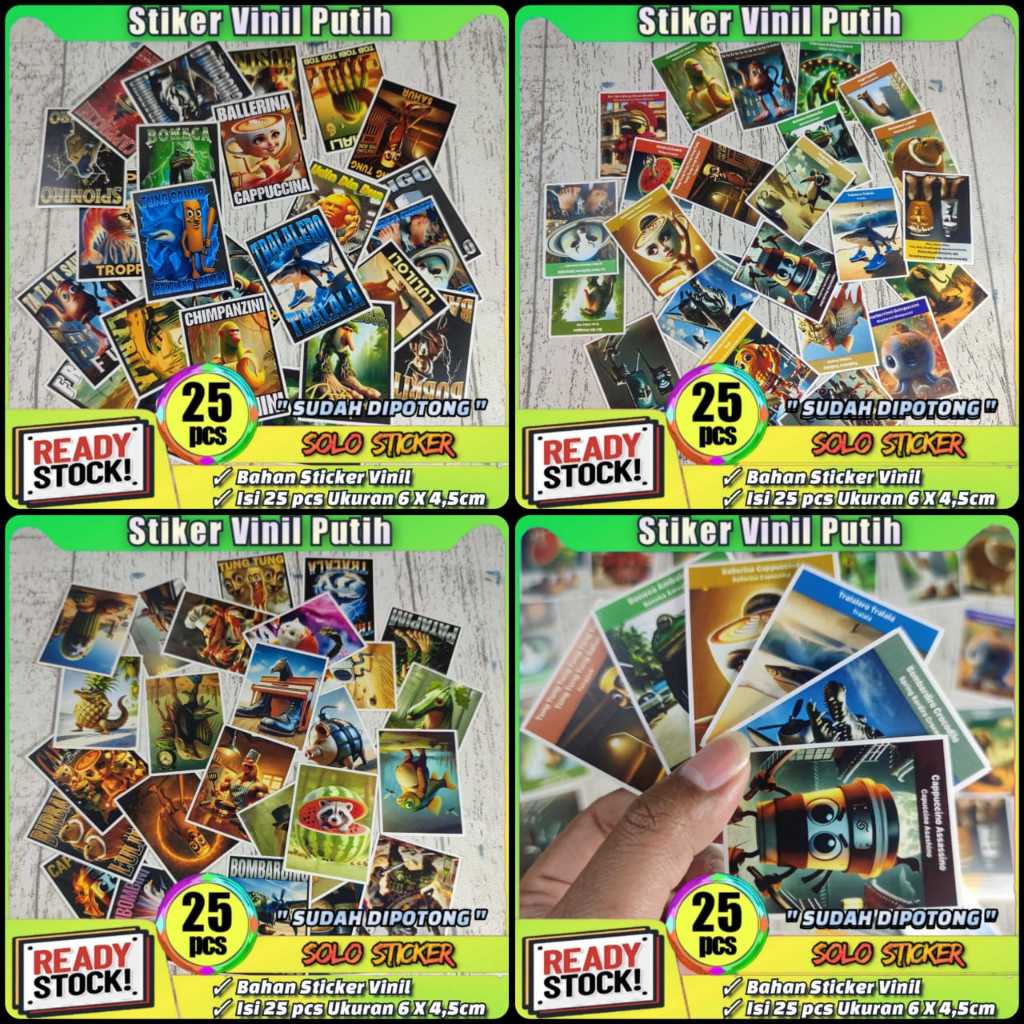 

Sticker Anomali Viral Tung Tung Sahur Isi 25pc "Sudah Dipotong" Vinil dan Hologram Anti Air