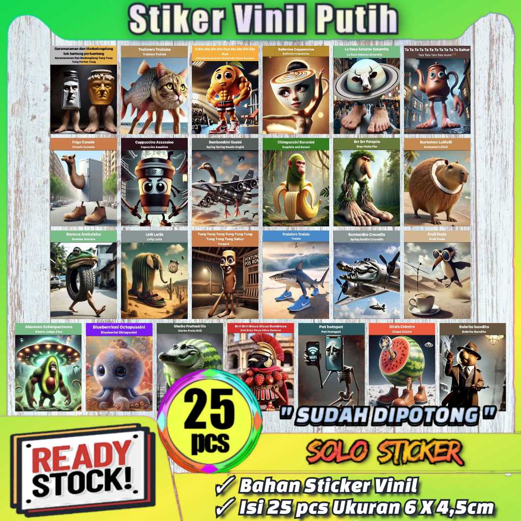 

25 pcs STIKER ANOMALI TUNG TUNG SAHUR ANTI AIR - SUDAH DIPOTONG