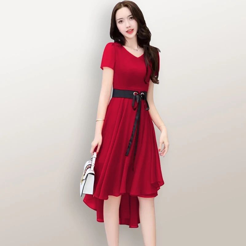 Short Dress lengan pendek sifon Wanita Gaya Korea Model terbaru Dress Pendek Elegan Dress Mewah