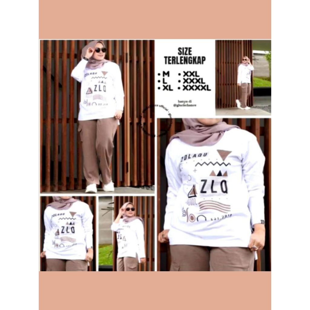 BAJU ATASAN KAOS DISTRO ZOLAQU POLOS TSHIRT PUTIH WHITE AZHURA TEBAL ZLQ WANITA LENGAN PANJANG KOMBI