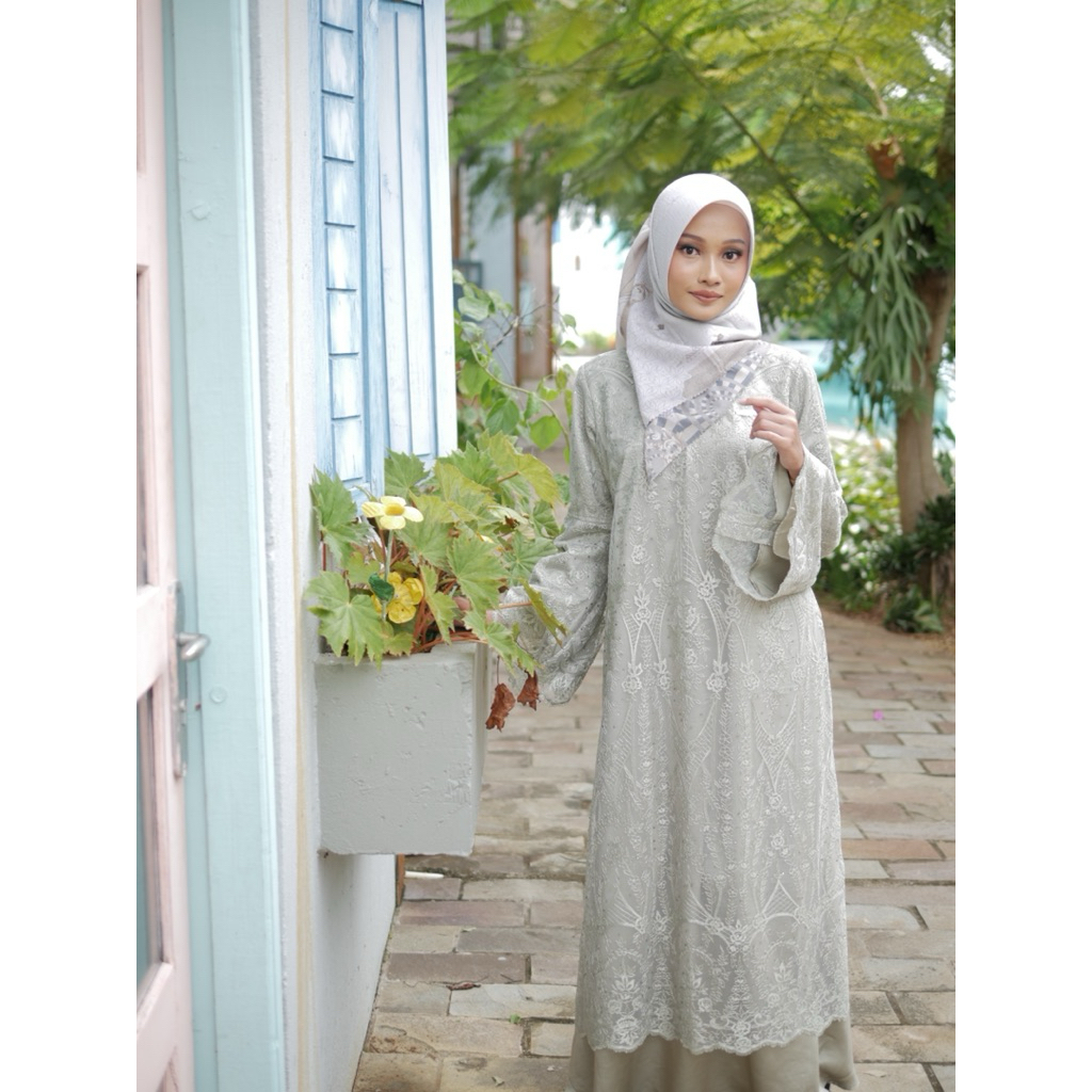 Gamis Muslimah Sage Green Bahan Kain Tile Premium