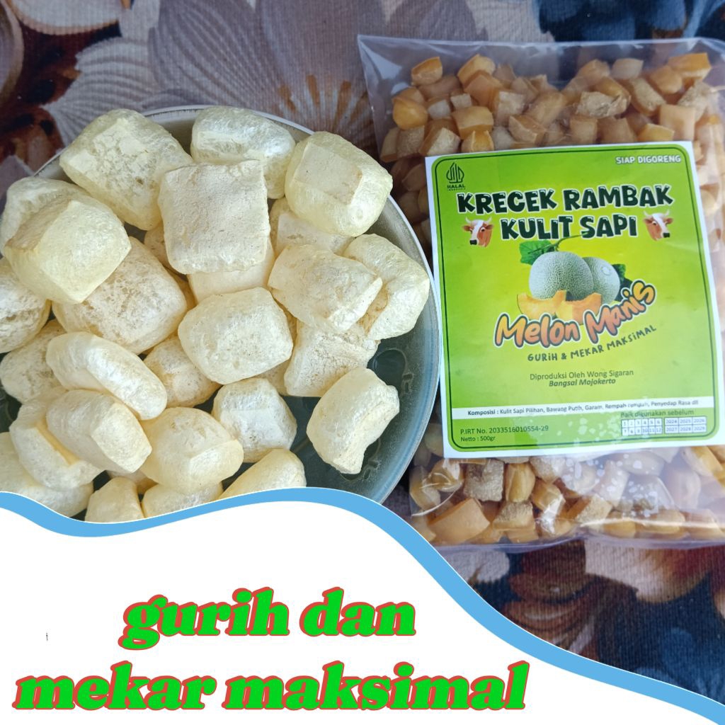 

krecek/krupuk rambak kulit sapi varian kotak CEKLI/KECIL dijamin mekar maksimal dan gurih (500 gram )