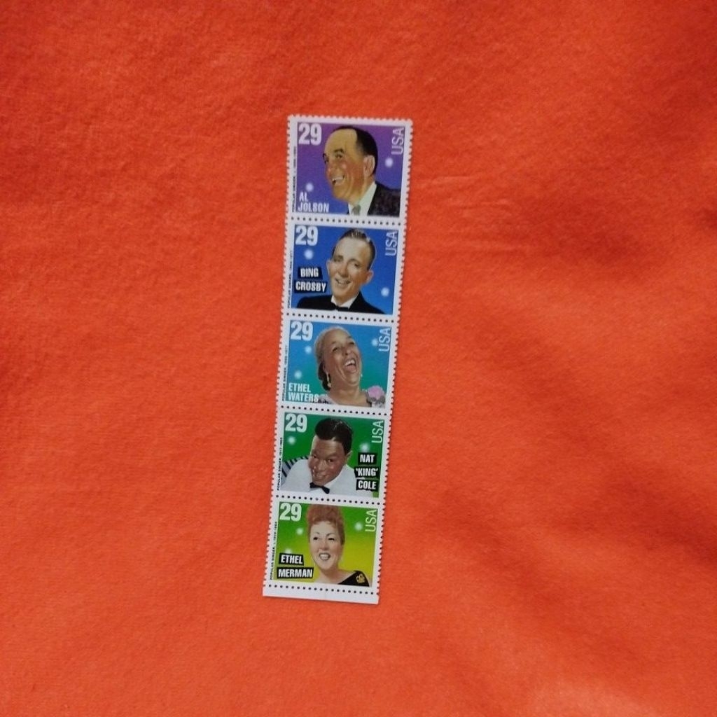 

perangko al jolson 29 USA bing crosby 29 USA ethel waters 29 USA nat king colf 29 USA ethel merman 29 USA