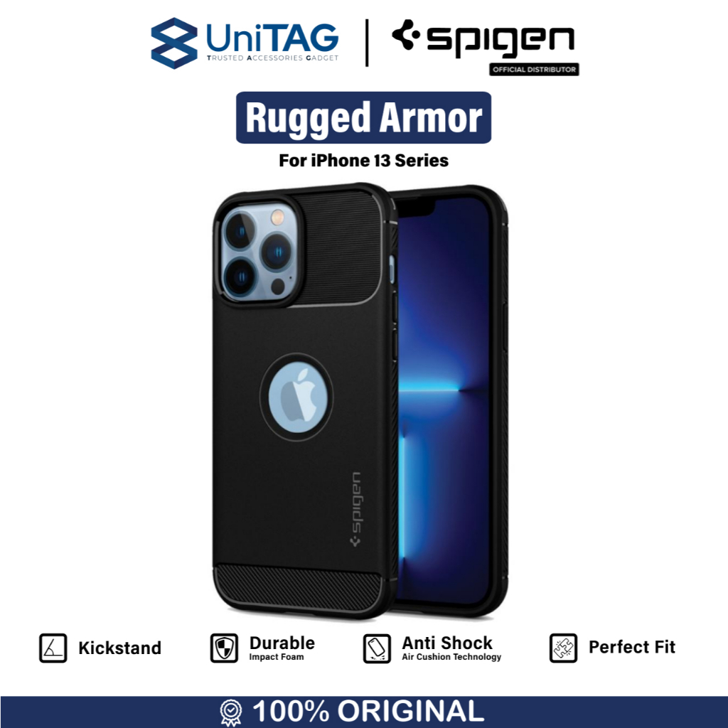 SPIGEN Case for iPhone 13 Pro Max 13 Mini Rugged Armor Carbon TPU Casing by UniTAG