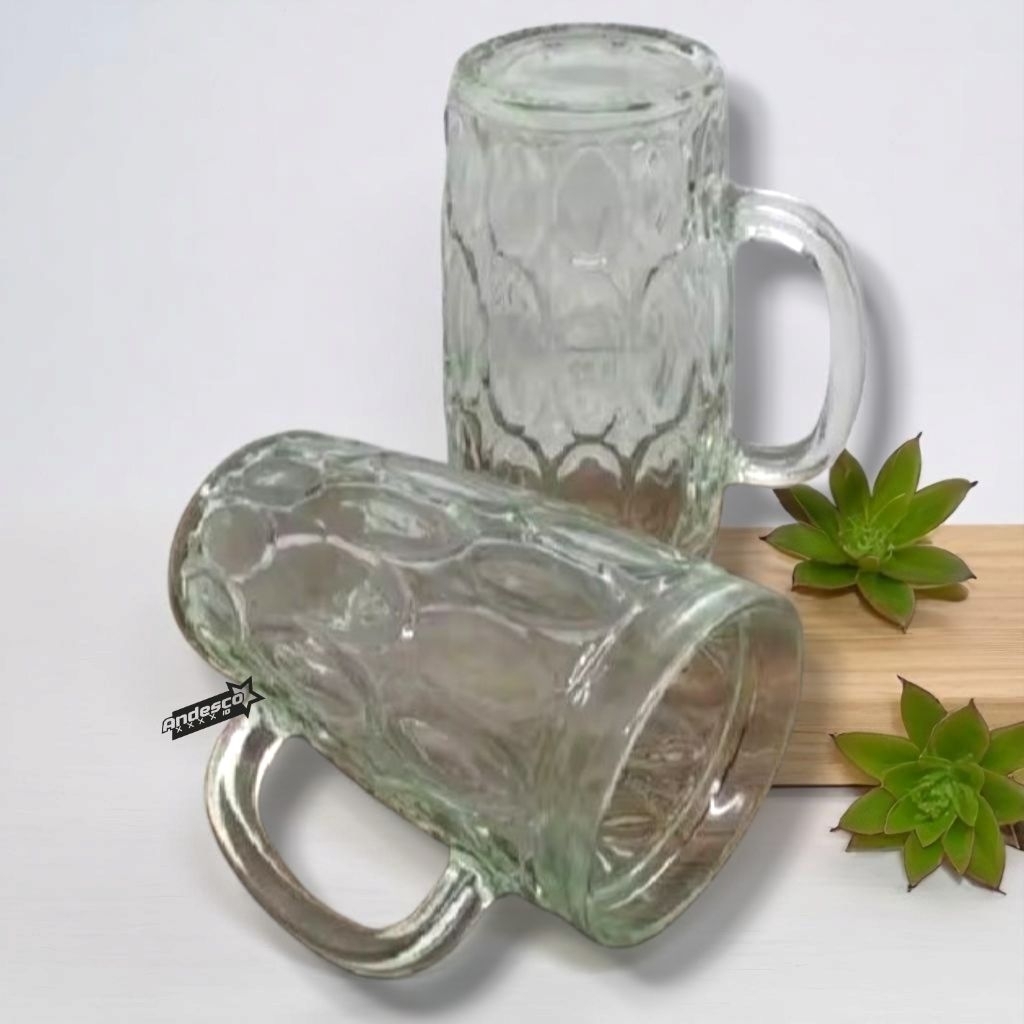 Gelas Gagang Besar 6pcs Polos / Gelas Motif Kaca / Gelas Motif Jempol