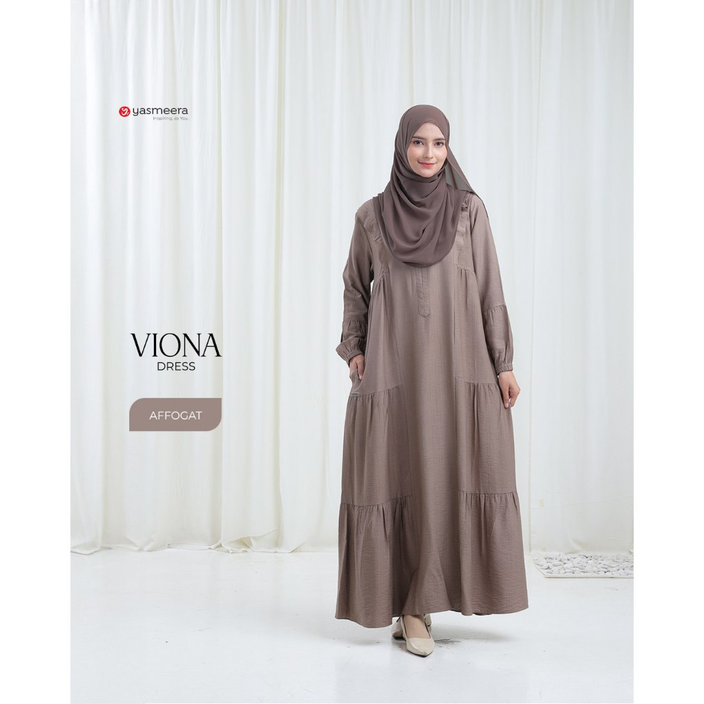 Yasmeera Dress Viona New Warna Earth Tone Navy Hitam Abu
