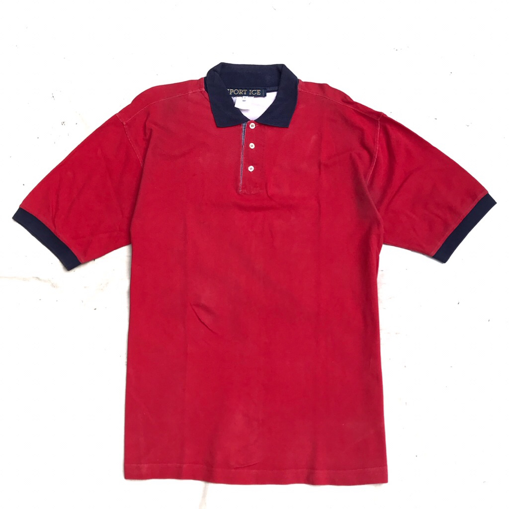 Sport Ice Italy Iceberg history Polo Shirt Red Navy Ringer  Made In Italy  Size Xl  PxL : 79 x 59 cm