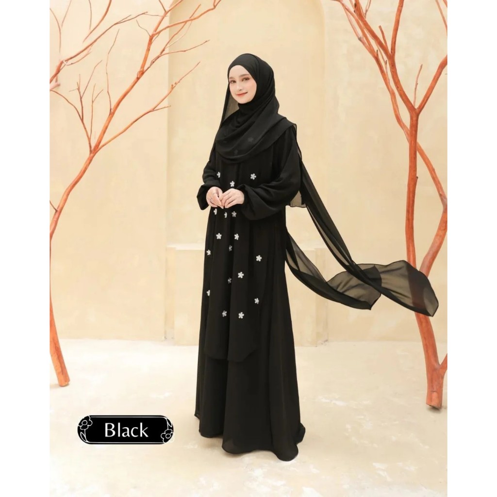 Livia dress Abaya Sultan Model Mewah Terbaru 2025 Turki Dubay Ceruty Babydoll Mix Bordir Bunga Premi